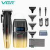 A set of VGR professional cordless hair trimmers including various guards and a carrying case.