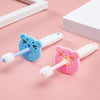 Two soft silicone baby toothbrushes in blue and pink with brush heads for toddlers