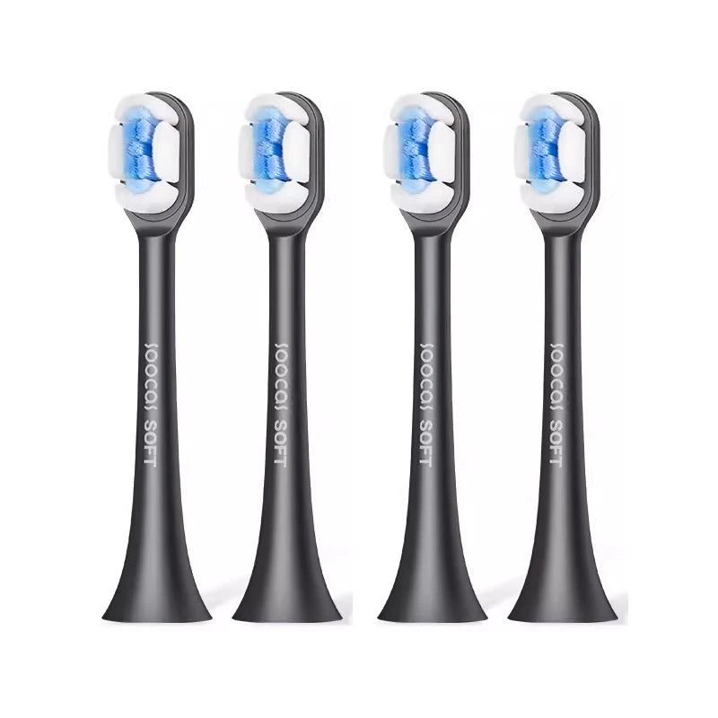 Three precision replacement brush heads for sonic toothbrushes shown in black and blue