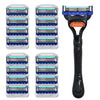 A set of reusable stainless steel shaving heads and a handle for a beard trimmer shaver.