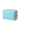 Light blue waterproof PU leather makeup bag with an orange color block design.