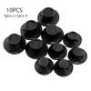 A set of ten black heatless silicone curling hair tools, including five large and five small versions.