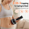 A woman is using a black cupping tool on her abdomen for dimple therapy and muscle massage.