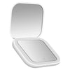 Miroir de toilette pliable compact avec cadre blanc et lumière LED intégrée, montré ouvert.