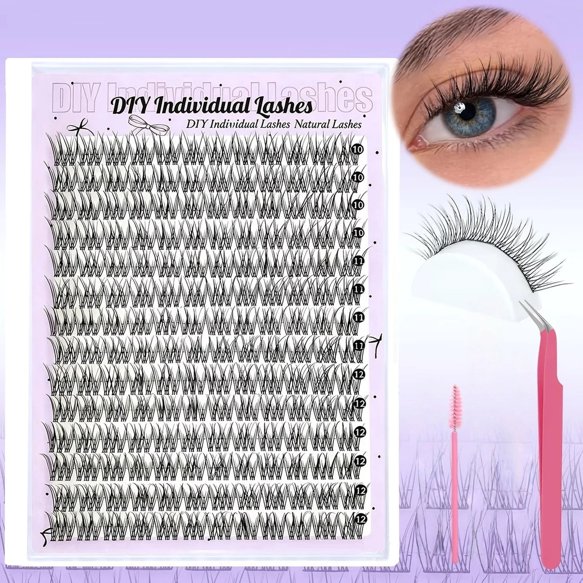Kit de faux cils DIY individuel avec différents styles et une paire de pinces.