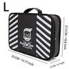 Black and white striped storage bag for professional barber tools