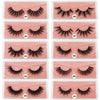 A grid showing ten pairs of pink mink false eyelashes labeled M01 through M10.