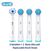 Oral-B electric toothbrush with three sensitive brush heads and one sensi ultra soft replaceable brush head