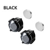A pair of black crystal magnetic stud earrings for men shown with a separate silver stud.