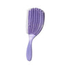 A purple massage detangler hair brush with fine bristles shown against a white background.