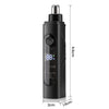 A black portable electric nose and ear hair trimmer with a protective cap.