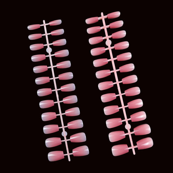 A set of 120 pink French ballet press-on nails displayed on a black background.
