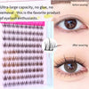 A comparison showing eyelash clusters before and after wearing, highlighting ultra-large capacity and no glue.