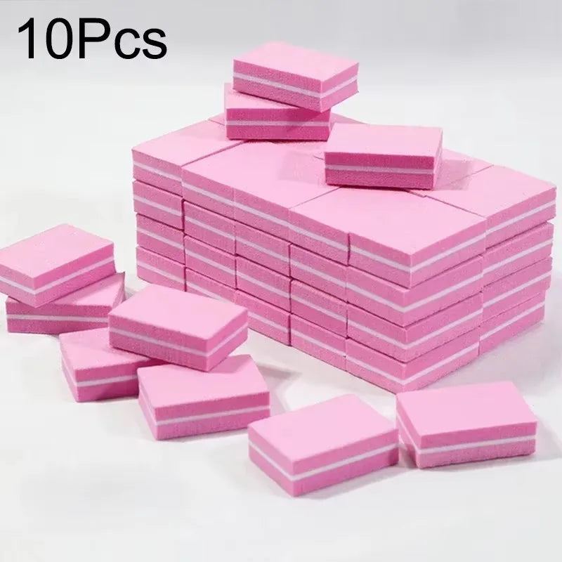 A stack of 10 pink multi-sided nail and cuticle buffing files.