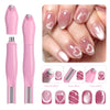 Un set de trois outils à ongles roses comprenant un fichier, un pousseur et un aimant pour créer des effets français, ligne e