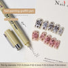 A set of nail painting graffiti pens with various line widths shown next to a white paper.