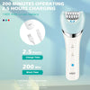 A white VGR electric grooming kit with a light blue body is shown next to charging accessories and text detailing its battery
