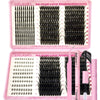 A pink box containing false eyelashes and fluffy volume lash extensions for DIY use
