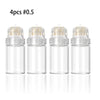 Four glass vials containing #0.5 needles for professional microneedling