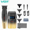 A set of VGR professional cordless hair trimmers, including various guards and a carrying case.