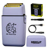 A purple electric shaver kit including the shaver, charger, and box for professional hair grooming.