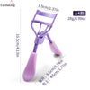 A purple precision eyelash curler with a 3.5cm height and 9.5cm opening.