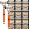 Un jeu de rasoirs de sécurité multi-couches de précision dans un emballage orange et noir.