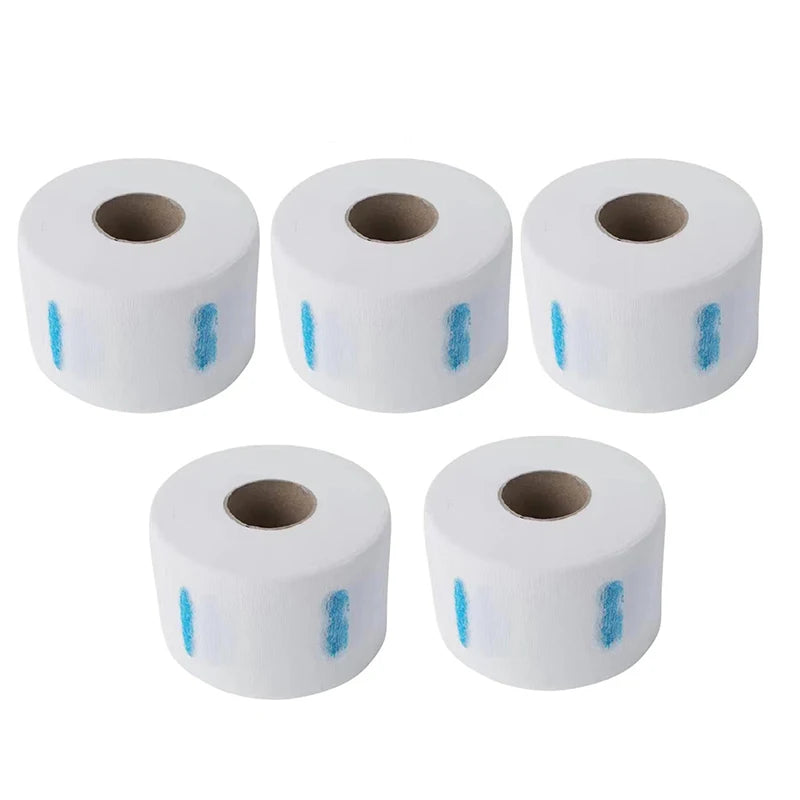Three white rolls of professional hair dressing collar for salon use