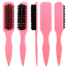 A set of four pink boar bristle hair styling brushes with metal tail combs.