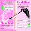 A pink lash glue product tube demonstrating easy application and a clear seal for eyelash extensions.