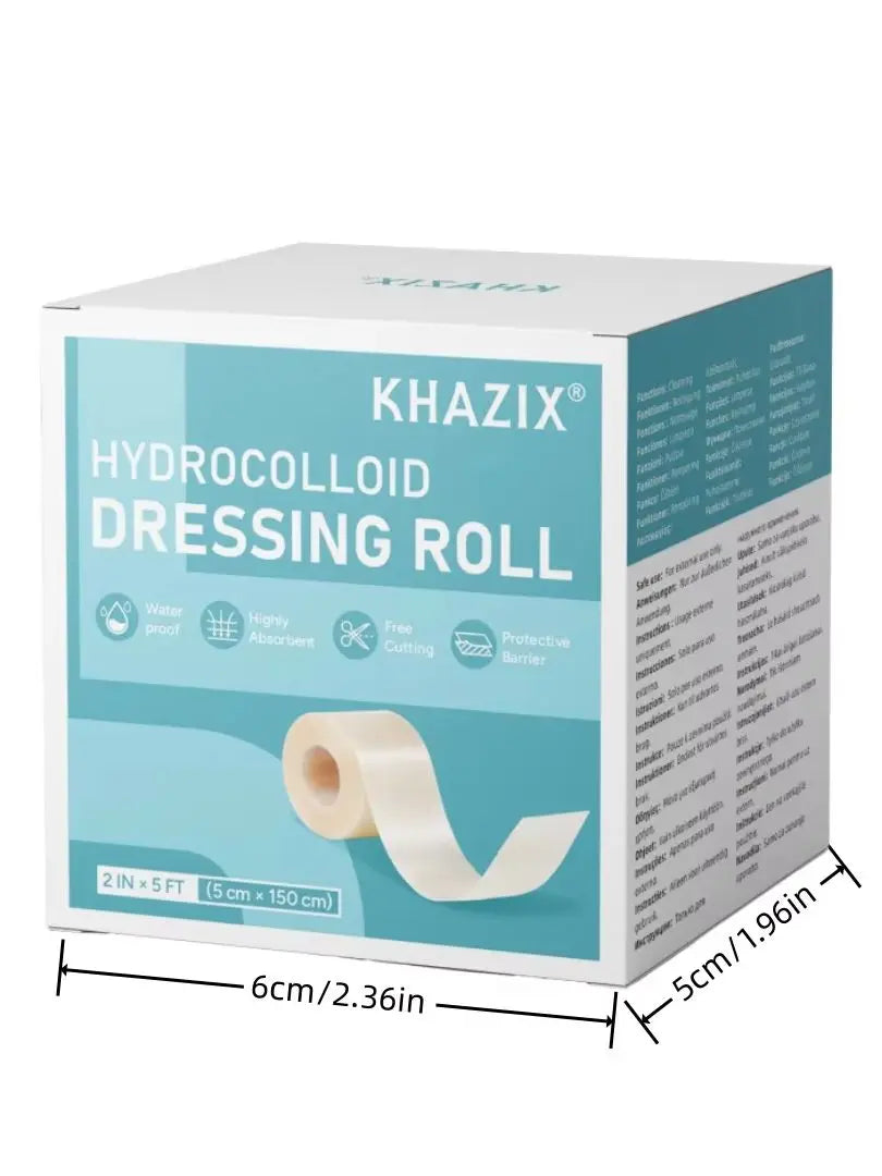 Box of Khazix Hydrocolloid Dressing Roll with dimensions 2in x 5ft