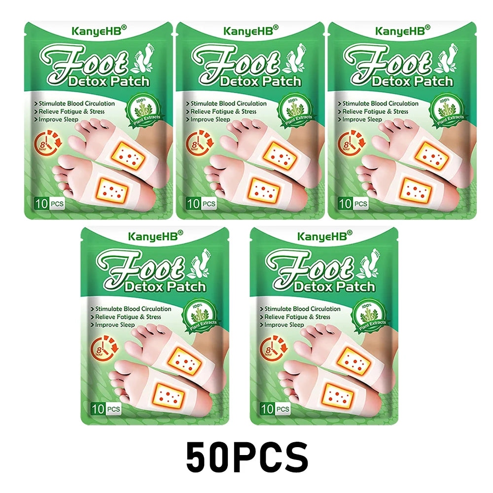 Pack of 50 individual KanyeHB Detox Foot Patches for stress relief and detoxification