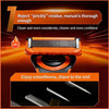 An orange precision safety razor is shown with close-up shots of its blades and a promotional text encouraging users to rejec