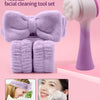Set de herramientas para limpiar la cara de silicona morada, incluye cepillo y almohadillas limpiadoras.