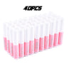 Une rangée de tubes de colle à ongles professionnels roses et blancs pour ongles press-on et acryliques.