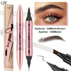 A set of QIC 2in pen eyeliner and eyebrow pencils in pink and black packaging with application tips.