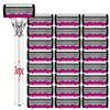 A set of black and pink razor cartridges and a stainless steel handle.