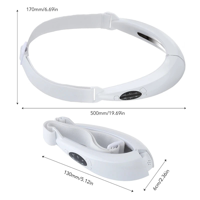 White LED facial lifting and slimming massager device shown with dimensions.