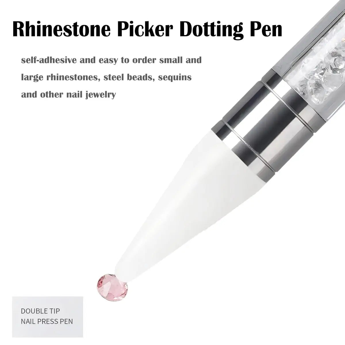 Pince à ongles double pointe argent et blanc pour choisir et appliquer de petites strass et bijoux.