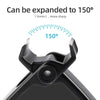 A close-up view of a black nail clipper with an adjustable opening mechanism, showing an expansion capability to 150 degrees.