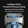 Close-up of an intelligent motor powerful and strong cutting shaver with a silver and black design.