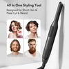 A black styling tool designed for short hair and beard cuts, shown next to four models.