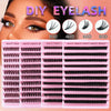 A collection of pink eyelash extensions in various curl and length options displayed on a clear plastic tray.