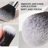 A set of smooth and even application makeup brushes shown in various angles and colors, including soft and tough bristles.
