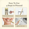 Instructions for using a traditional wooden miswak toothbrush in four steps.