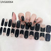 A display of Halloween UV gel nail stickers featuring black and white designs on various fingernails.