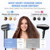 A woman is using a black high-speed ionic hair dryer for hair drying.