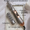 A silver hot air styling comb set featuring a straight hair comb and a curling comb with various attachments.