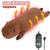 Brown capybara shaped USB heat pad with a remote control for muscle relief