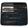 A black case containing professional stainless steel hairdressing scissors and combs.